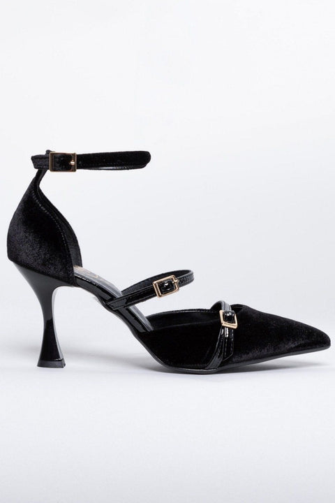 veludo tira no tornozelo Sapatos de salto - Preto