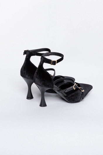Γόβες velvet με μπαρέτα TFP - Μαύρο - thefashionproject.gr - TFP