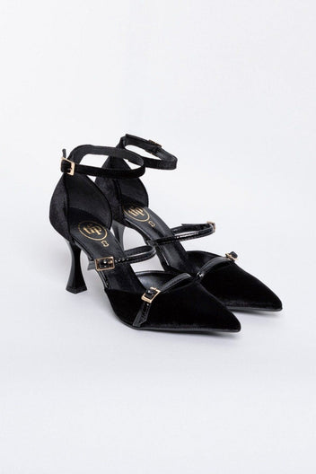 Γόβες velvet με μπαρέτα TFP - Μαύρο - thefashionproject.gr - TFP