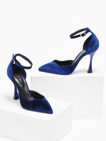 Γόβες velvet με μπαρέτα TFP - Μπλε - thefashionproject.gr - TFP