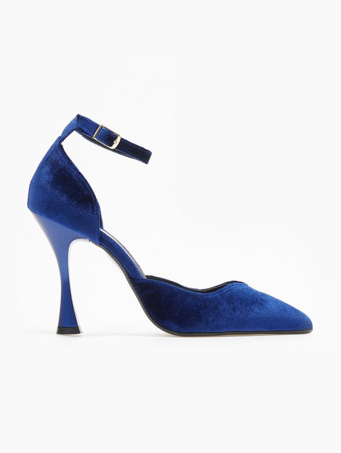 Velvet Ankle Strap Pumps - Blue