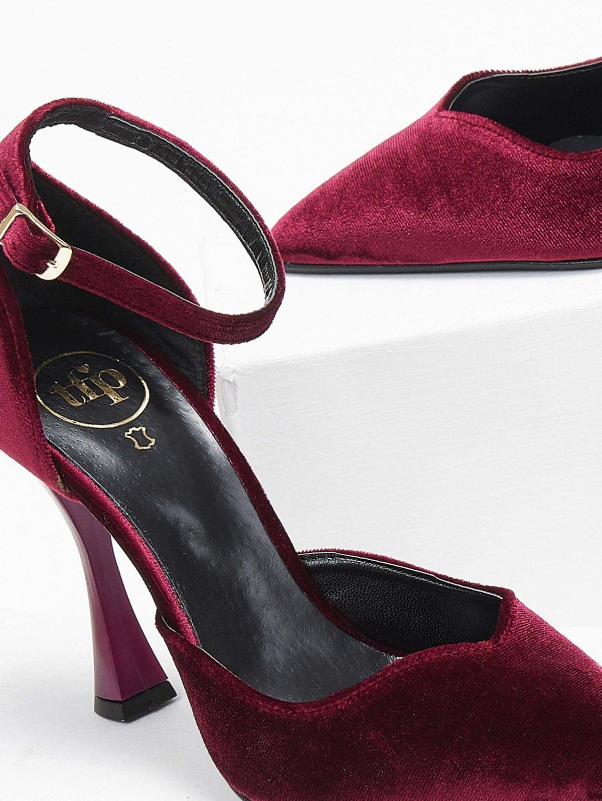 Γόβες velvet με μπαρέτα TFP - Μπορντό - thefashionproject.gr - TFP
