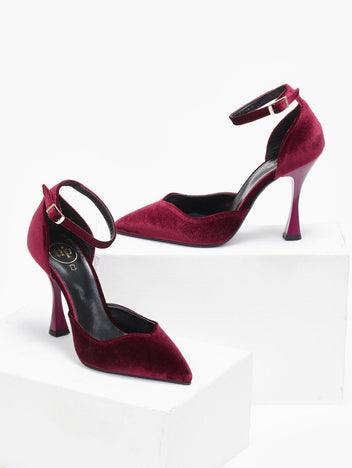 Γόβες velvet με μπαρέτα TFP - Μπορντό - thefashionproject.gr - TFP