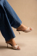 Stephan - Heel Mules Wide Strap - Beige Patent