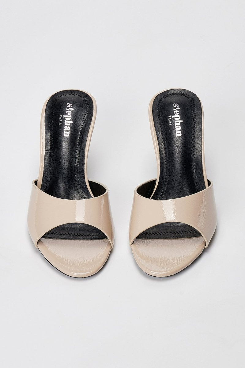Stephan - Heel Mules Wide Strap - Beige Patent