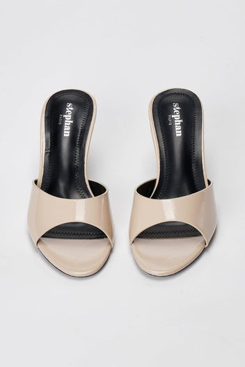 Stephan - Heel Mules Wide Strap - Beige Patent