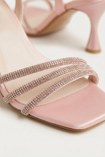 TFP - Heeled Sandals Rhinestone Straps - Pink Satin