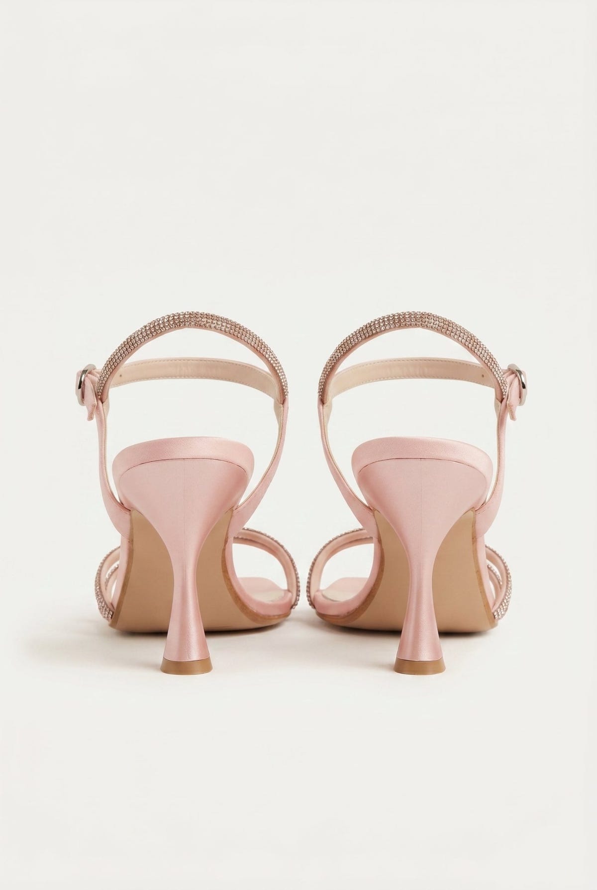 TFP - Heeled Sandals Rhinestone Straps - Pink Satin