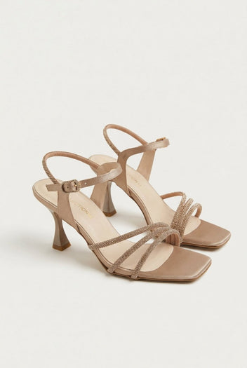 TFP - Heeled Sandals Rhinestone Straps - Sand Satin