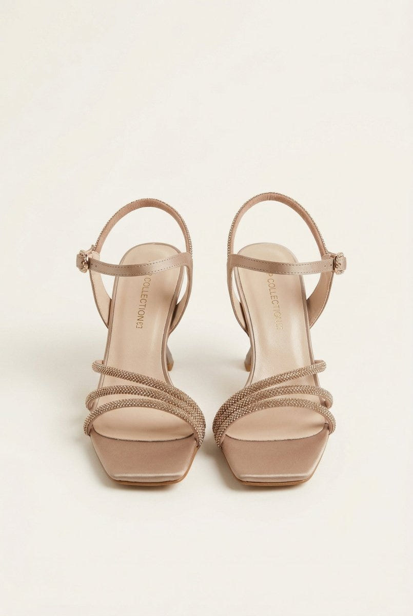 TFP - Heeled Sandals Rhinestone Straps - Sand Satin