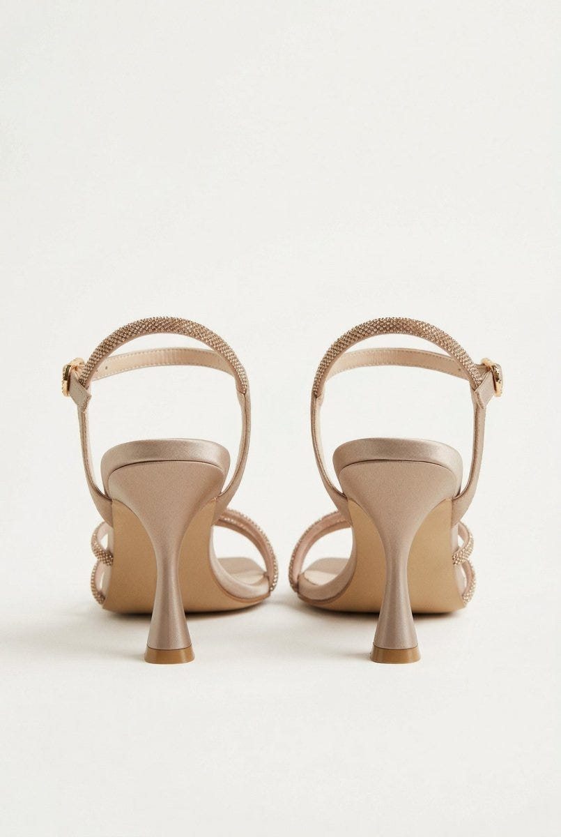 TFP - Heeled Sandals Rhinestone Straps - Sand Satin