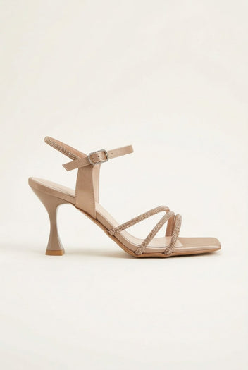 TFP - Heeled Sandals Rhinestone Straps - Sand Satin