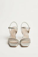 TFP - Heeled Sandals Rhinestone Straps - Silver Satin