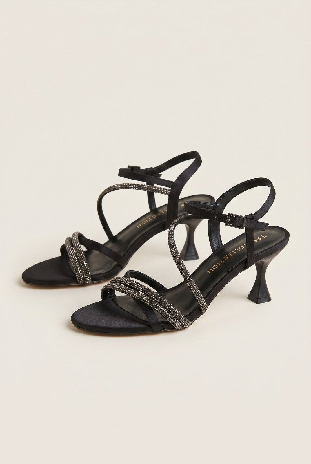 TFP - Heeled Sandals Satin Strass - Black Satin