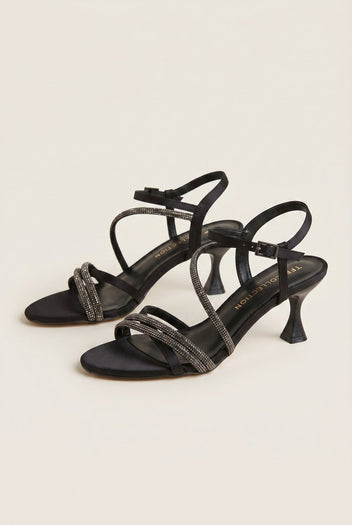 TFP - Heeled Sandals Satin Strass - Black Satin