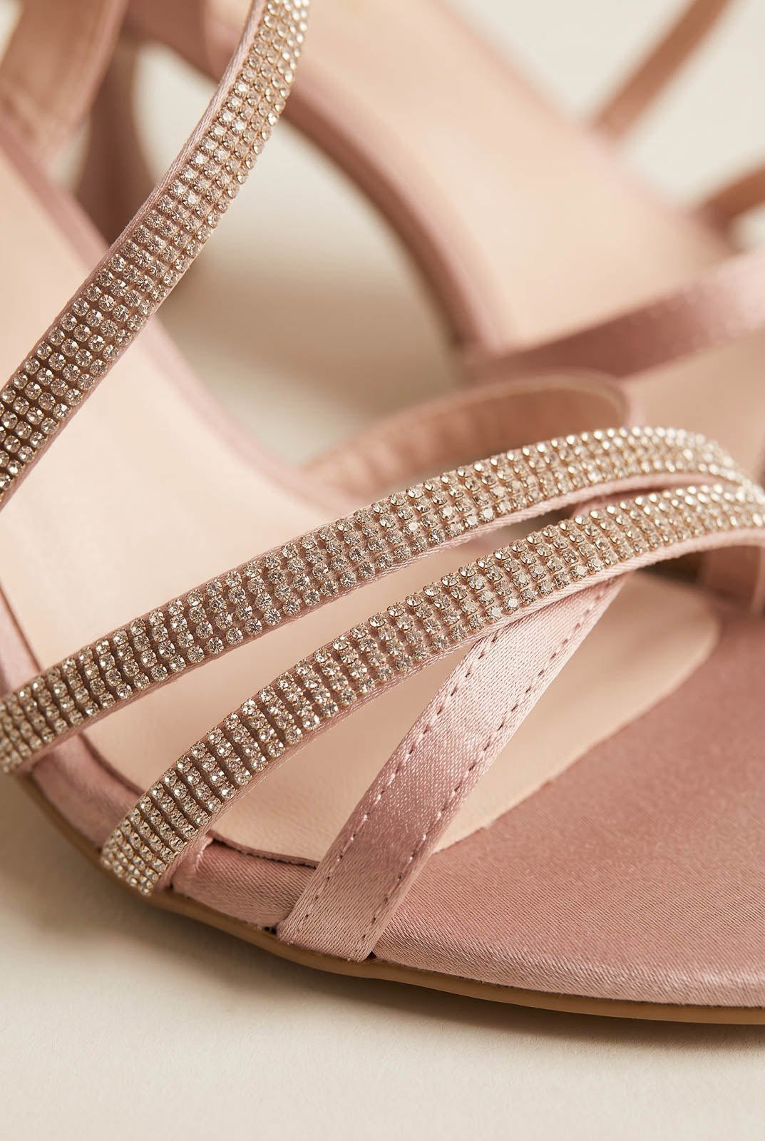 TFP - Heeled Sandals Satin Strass - Nude Satin
