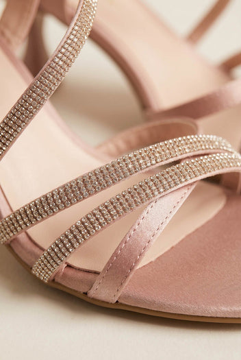 TFP - Heeled Sandals Satin Strass - Nude Satin