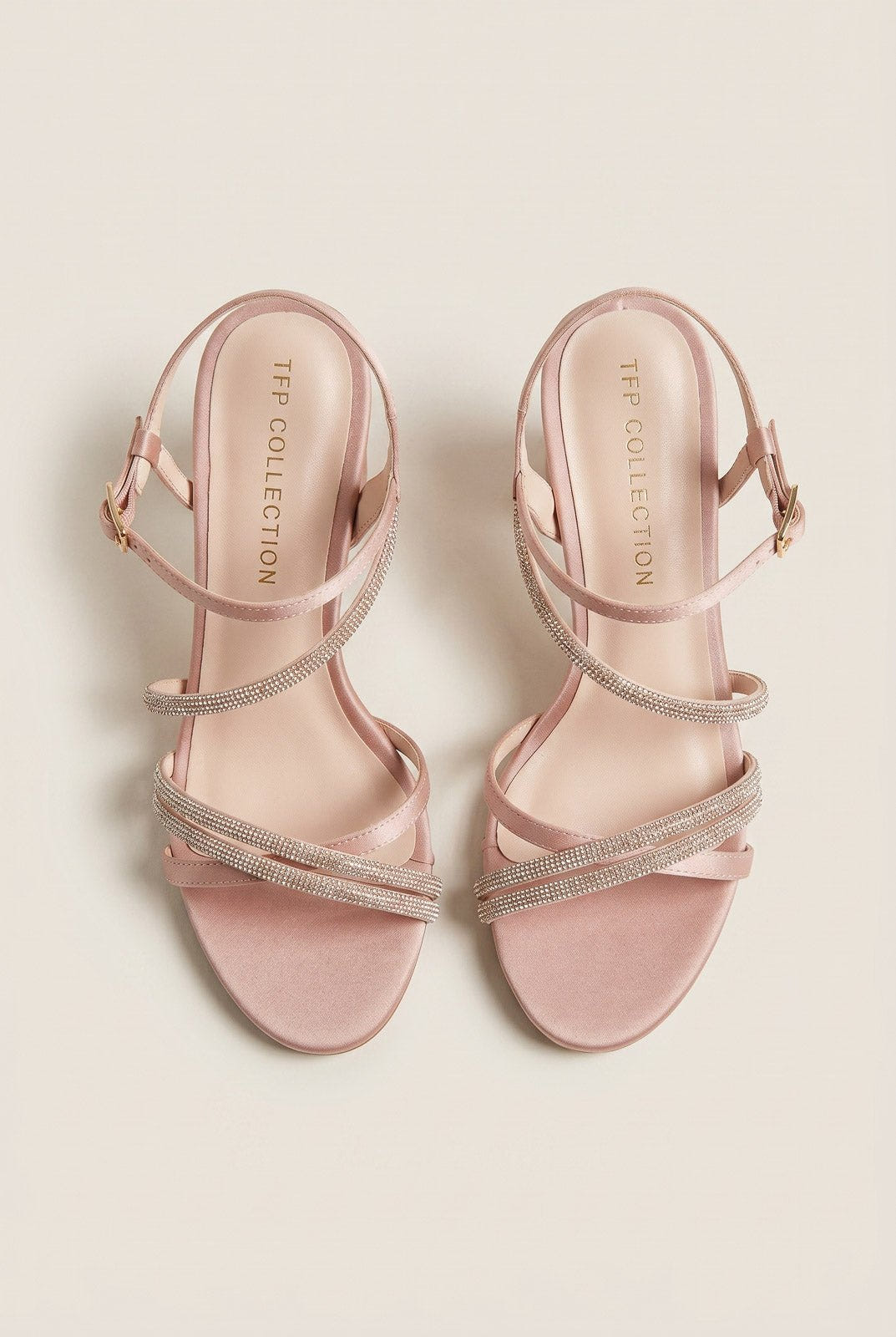 TFP - Heeled Sandals Satin Strass - Nude Satin