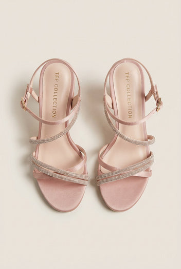 TFP - Heeled Sandals Satin Strass - Nude Satin