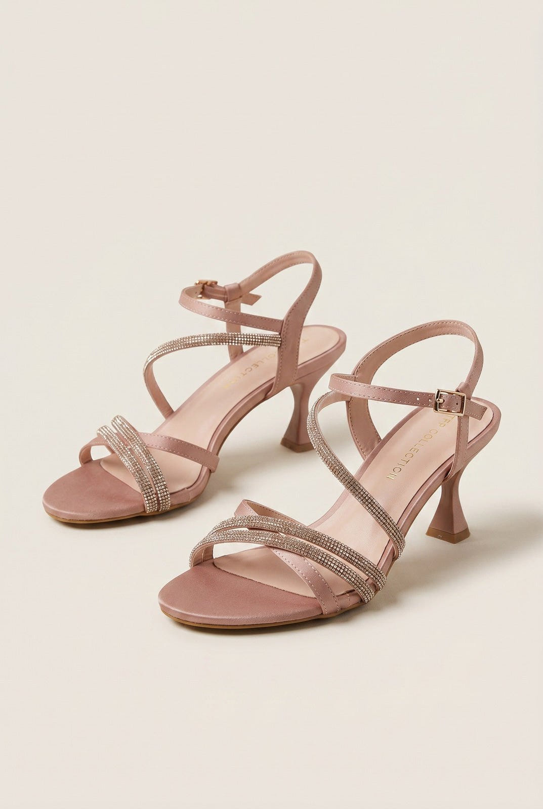 TFP - Heeled Sandals Satin Strass - Nude Satin