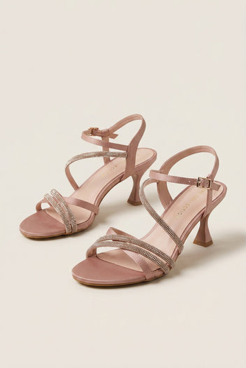 TFP - Heeled Sandals Satin Strass - Nude Satin