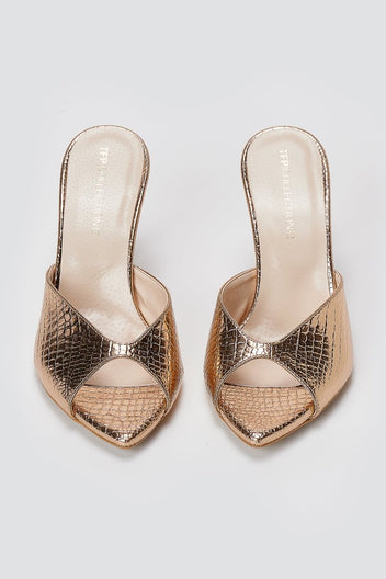 TFP - High Heel Mules - Mirror Copper Lizard