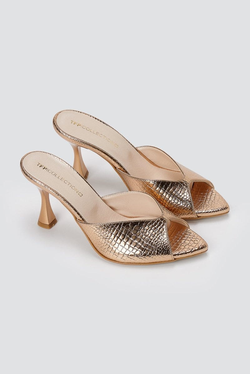 TFP - High Heel Mules - Mirror Copper Lizard