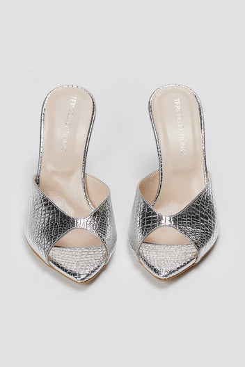 TFP - High Heel Mules - Mirror Silver LIzard