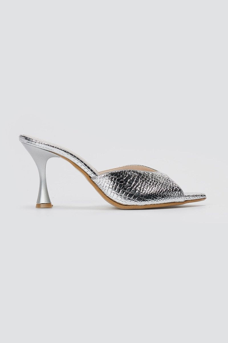 TFP - High Heel Mules - Mirror Silver LIzard