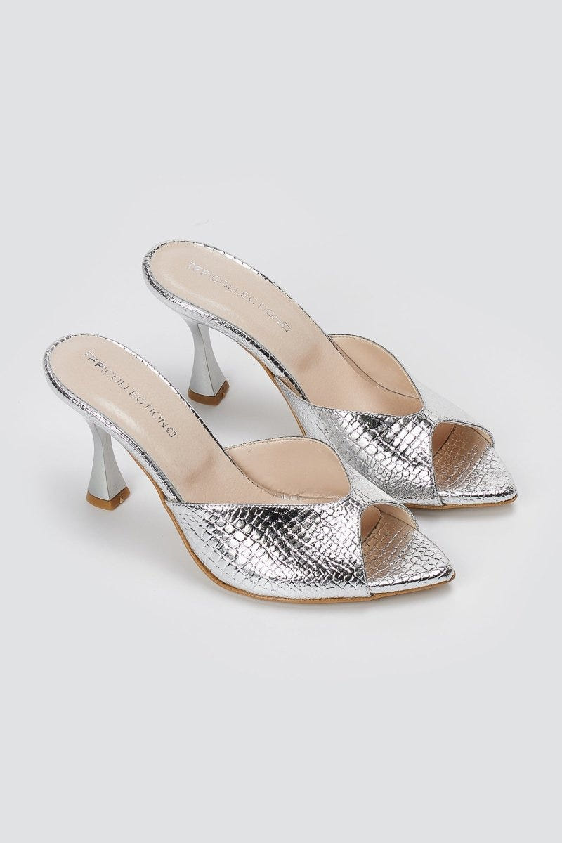 TFP - High Heel Mules - Mirror Silver LIzard