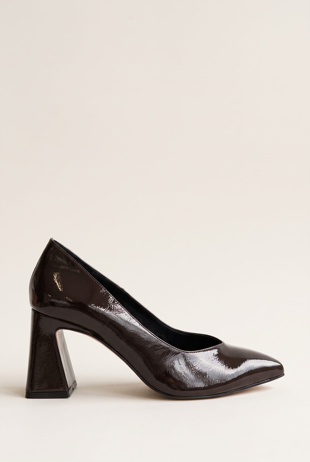 Block Heel Pumps Pointed Toe - Brown Patent
