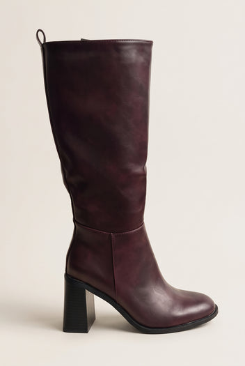 Block Heel Boots - Wine Matte