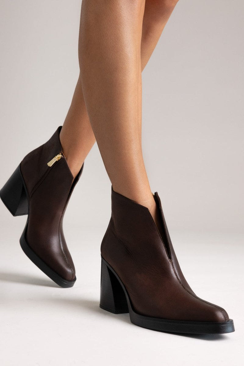 IRIS Cut Out Ankle Boots - Dark Brown Matte - thefashionproject.gr - IRIS