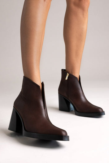 IRIS Cut Out Ankle Boots - Dark Brown Matte - thefashionproject.gr - IRIS