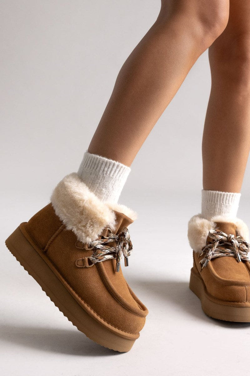 KELARA Fur Lined Ankle Boots - Camel Suede - thefashionproject.gr - KELARA