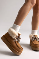 KELARA Fur Lined Ankle Boots - Camel Suede - thefashionproject.gr - KELARA