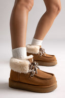 KELARA Fur Lined Ankle Boots - Camel Suede - thefashionproject.gr - KELARA