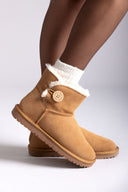 KELARA Fur Lined Ankle Boots - Camel Suede - thefashionproject.gr - KELARA