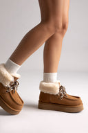 KELARA Fur Lined Ankle Boots - Camel Suede - thefashionproject.gr - KELARA