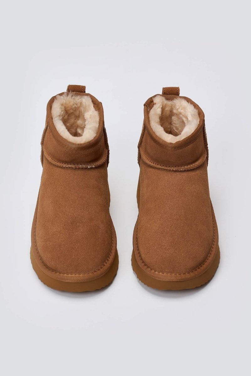 KELARA Fur Lined Ankle Boots - Camel Suede - thefashionproject.gr - KELARA