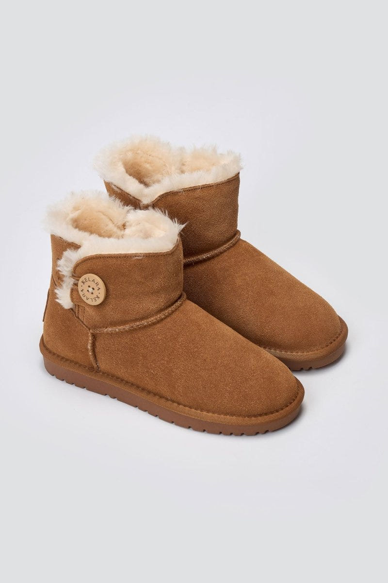 KELARA Fur Lined Ankle Boots - Camel Suede - thefashionproject.gr - KELARA