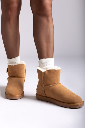 KELARA Fur Lined Ankle Boots - Camel Suede - thefashionproject.gr - KELARA