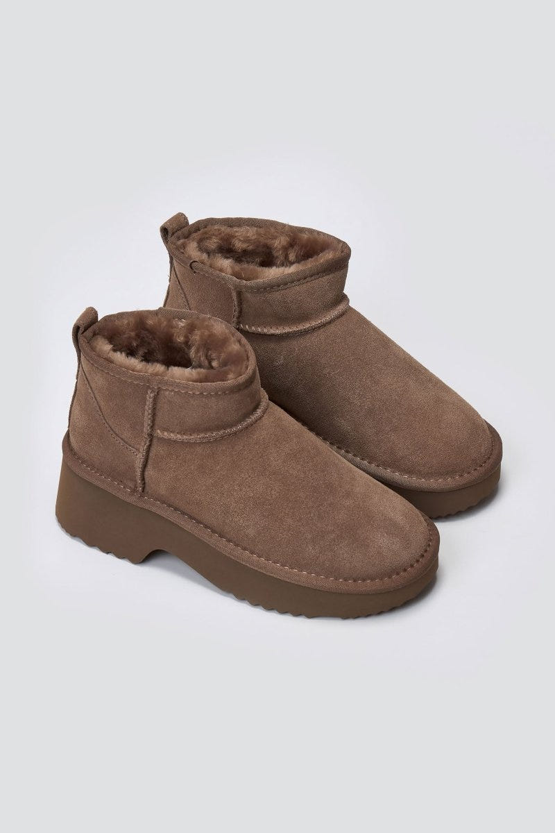 KELARA Fur Lined Ankle Boots - Taupe Suede - thefashionproject.gr - KELARA