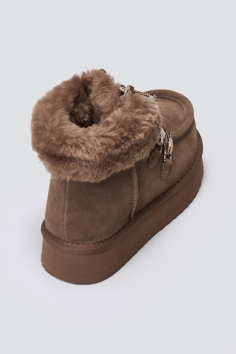 KELARA Fur Lined Ankle Boots - Taupe Suede - thefashionproject.gr - KELARA