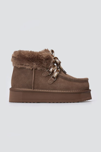 KELARA - Fur Lined Ankle Boots - Taupe Suede