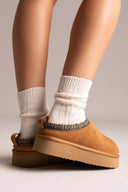 KELARA Fur Lined Winter Slippers - Camel Suede - thefashionproject.gr - KELARA