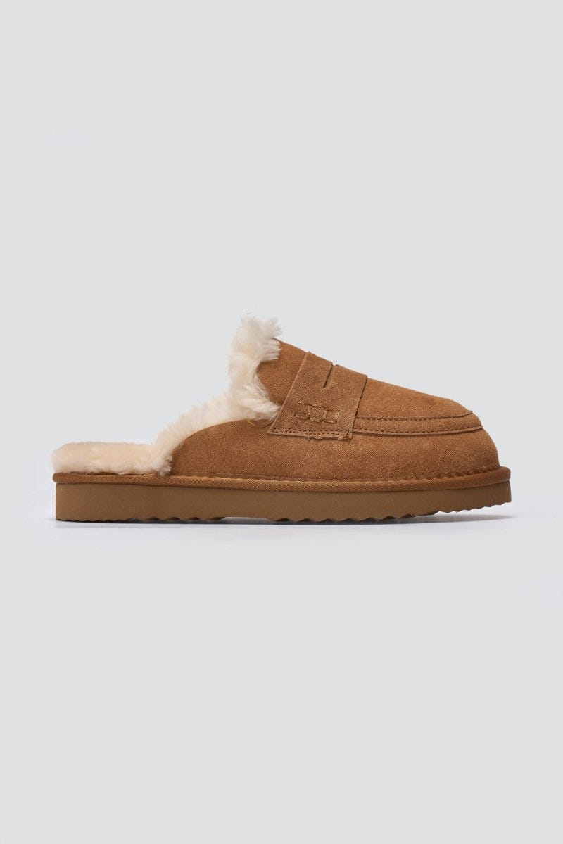 KELARA - Fur Lined Winter Slippers - Camel Suede