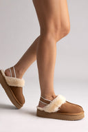 KELARA Fur Lined Winter Slippers - Camel Suede - thefashionproject.gr - KELARA