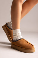 KELARA Fur Lined Winter Slippers - Camel Suede - thefashionproject.gr - KELARA