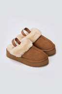 KELARA Fur Lined Winter Slippers - Camel Suede - thefashionproject.gr - KELARA